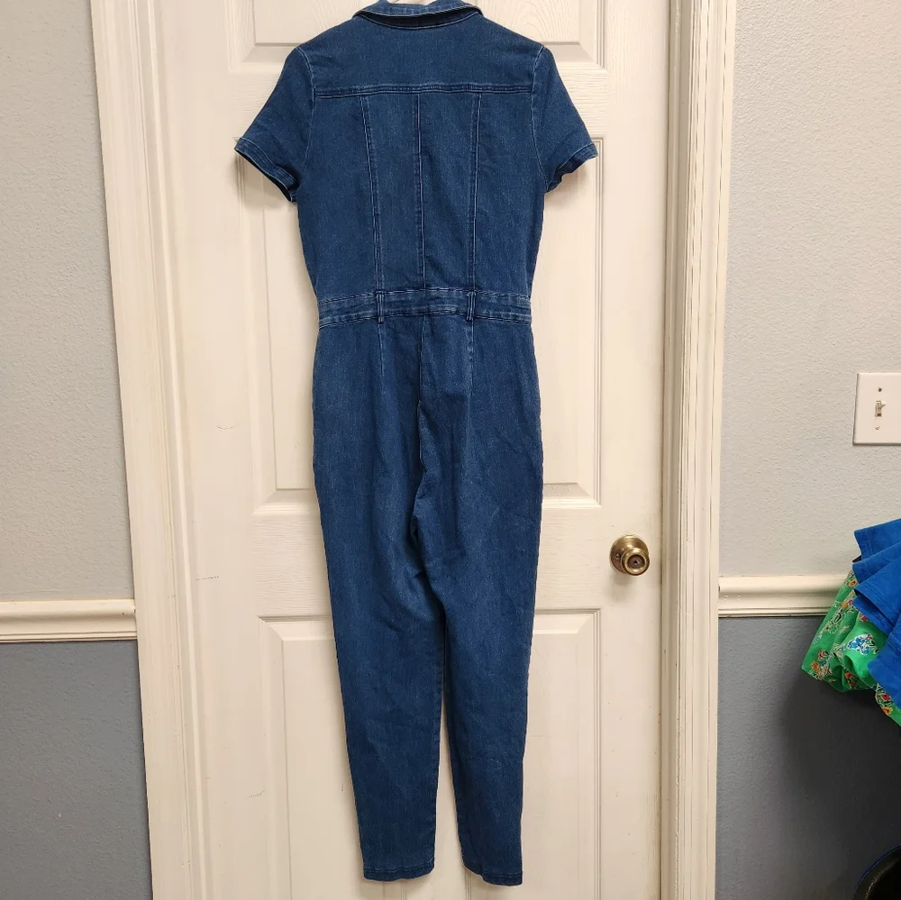 Haute Monde Blue Denim Jumpsuit with Front Zipper - Picture 5 of 9